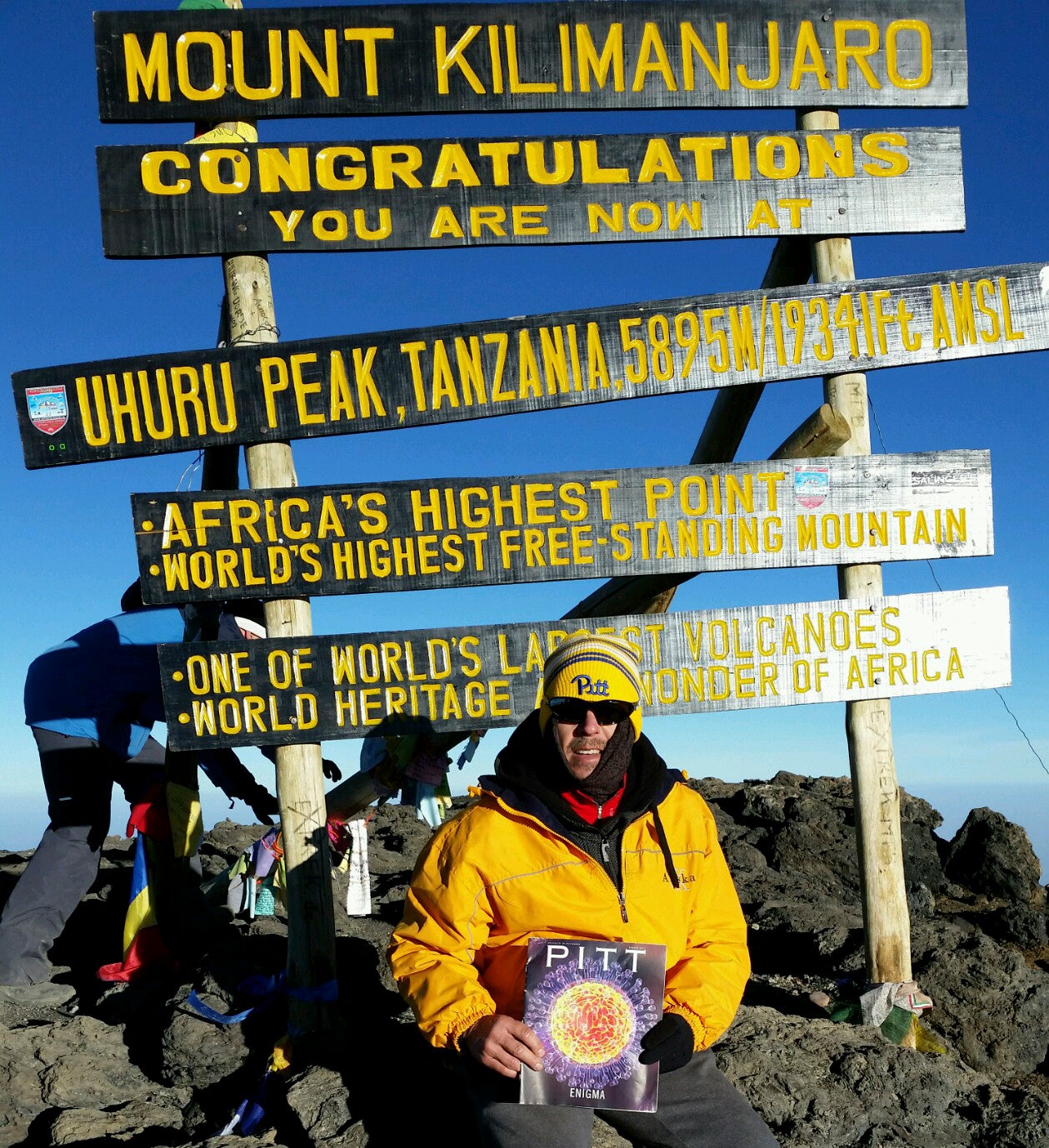 Chris Meilinger (PHARM ’90) took Pitt Magazine to new heights when he brought it along on a climb to the top of Tanzania's famed Mount Kilimanjaro.