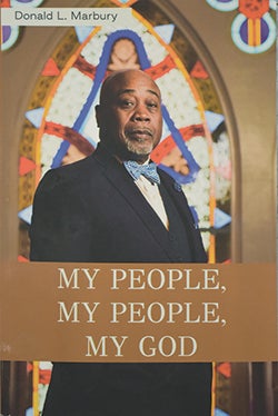 Cover of My People, My People, My God, with Marbury standing in front of a stained glass window.